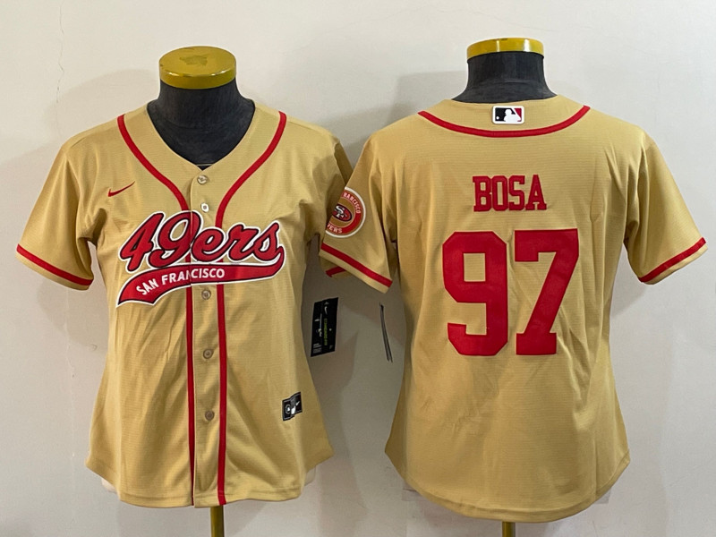 Youth San Francisco 49ers #97 Nick Bosa Gold With Patch Cool Base Stitched Baseball Jersey